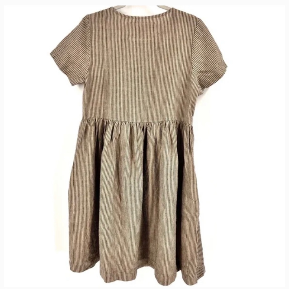 NPL MIDI Mama 2 Short Sleeve Dress in Natural Grey Stripes SZ M